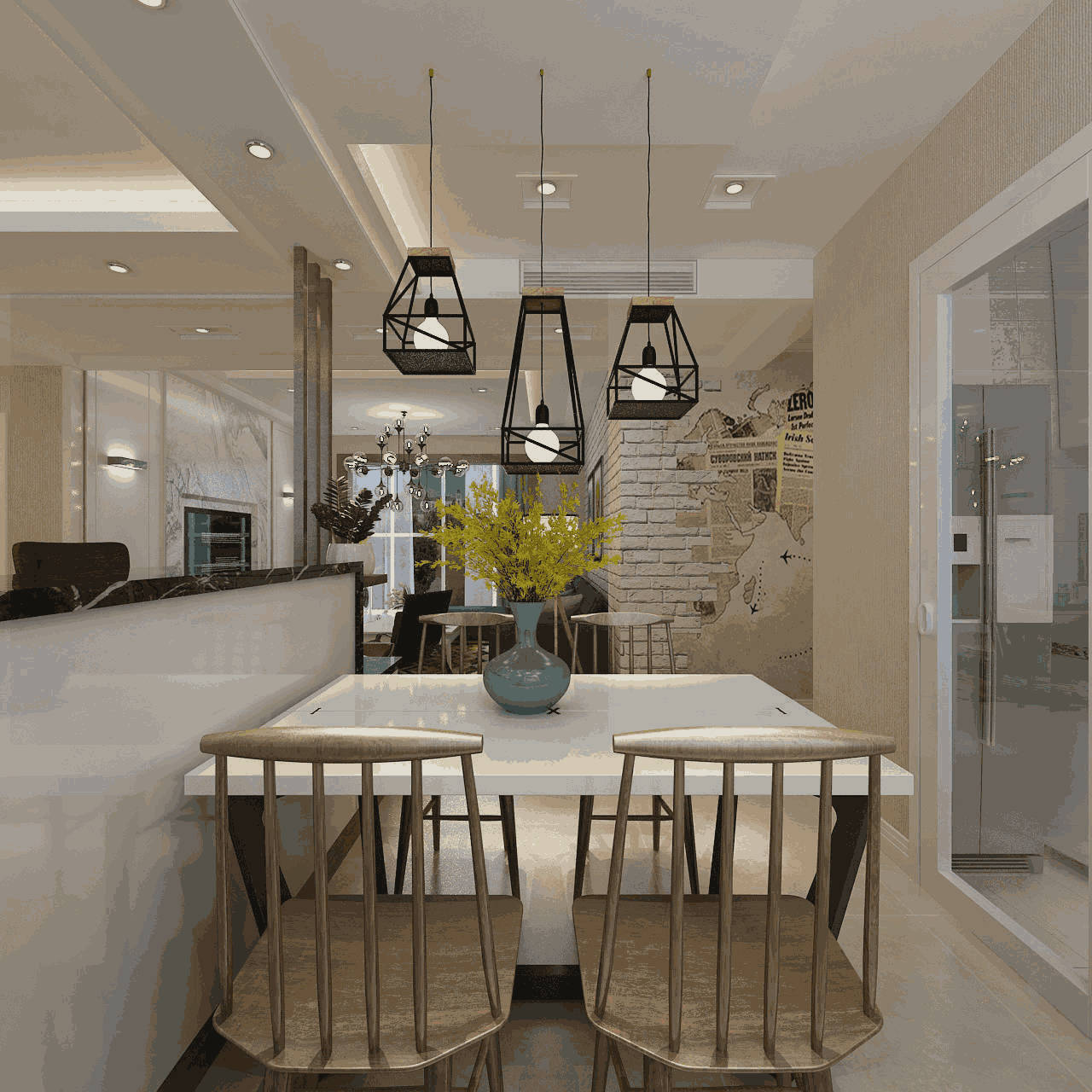 小清新地中海风格走廊效果图