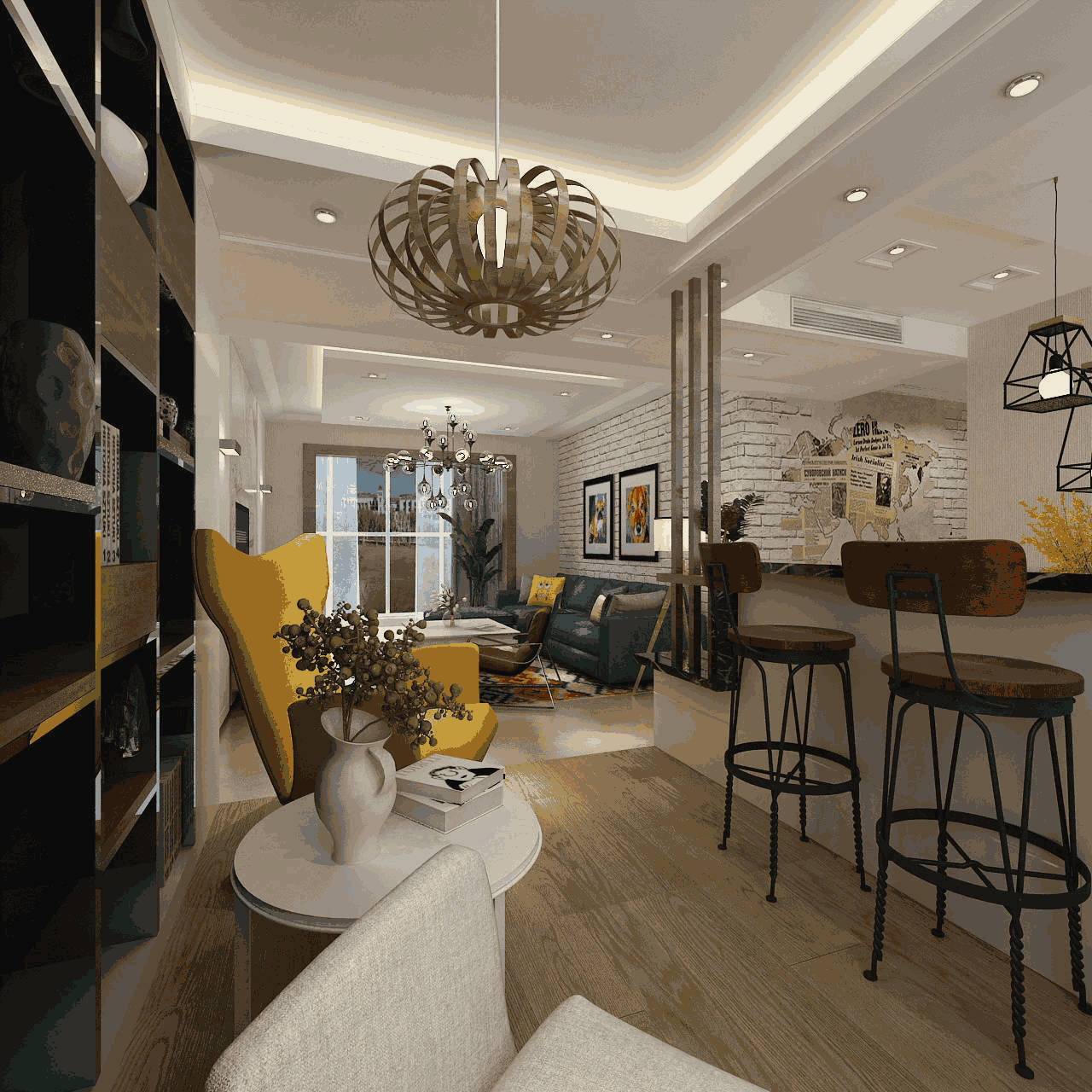 小清新地中海风格走廊效果图