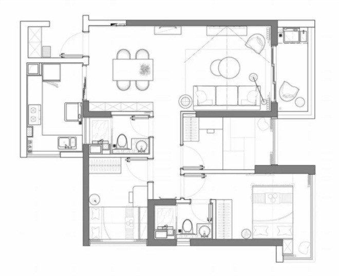 99平米三居室北京新宫家园现代简约风格装修效果图