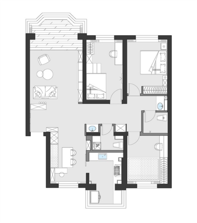 130平米三居室北京中信锦园现代简约风格装修效果图