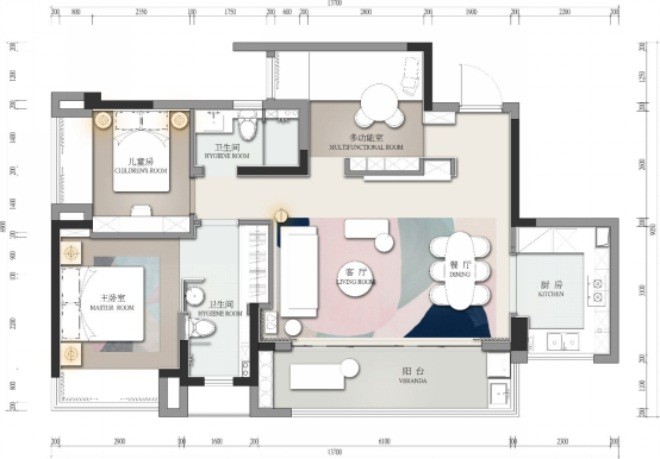 147平米三居室北京万科紫苑现代简约风格装修效果图